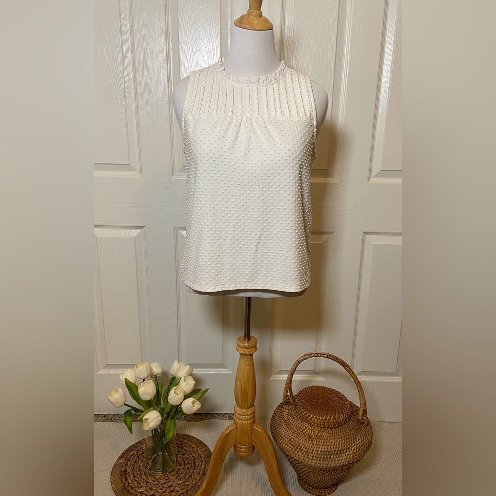 J.Crew White Swiss Dot Sleeveless Blouse Top Women’s Size L Textured Polka Dot